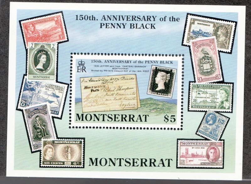 1990 Montserrat Sc# 745 - 150th Penny Black Anniv. 'stamp on stamp' MNH Cv$10