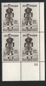 ALLYS STAMPS US Plate Block Scott #2089 20c Jim Thorpe [4] MNH F/VF [STK]