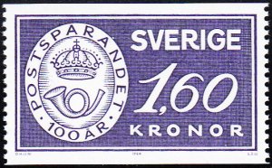 Sweden 1984 MNH Sc #1484 1.60k Postal Savings Centenary No. 60 on back