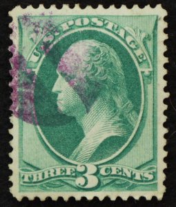 U.S. Used Stamp Scott #158 3c Washington, Superb. Purple Cancel. A Gem!