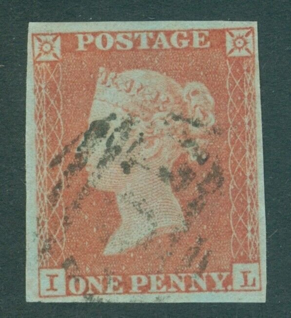 SG 8 1d red-brown plate 174 lettered IL. Very fine used 4 margin example 