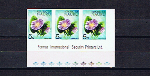 NAURU 1973 5c DEFINITIVE IMPERFORATE STRIP OF THREE