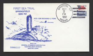 NAVAL COVER - USS SPRINGFIELD SSN-761 - 1st SEA TRIAL - DON WILSON CACHET