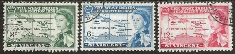 St. Vincent 198-200, used. 1958.  (S1272)