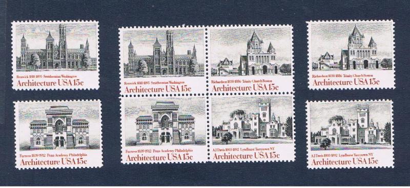 #1838-1841  MNH OG block of 4 & singles Architecture  Free S/H