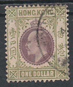 HONG KONG 1904 KEVII $1 WMK MULTI CROWN CA USED