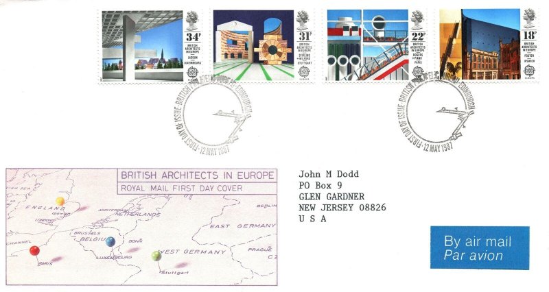 GREAT BRITAIN - BRITISH ARCHITECTS IN EUROPE SET OF 4 CACHETED FDC 1987