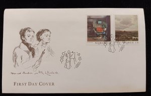 D)1981, NORWAY, FIRST DAY COVER, ISSUE, NORWEGIAN PAINTING, BLUE INTERIOR,