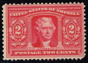 US #324 Thomas Jefferson; MNH with Fault (65.00)