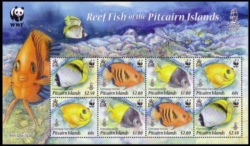 Pitcairn WWF Coral Reef Fish Sheetlet of 2 sets SG#MS811 MI#805-808 SC#705a-d