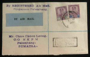 1930 Johor Bahru Malaya Airmail Cover To Palembang Netherlands Indies Via Singap