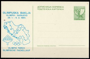 Yugoslavia 1984 OLYMPIC TORCH - SARAJEVO OLYMPICS POSTAL STATIONERY