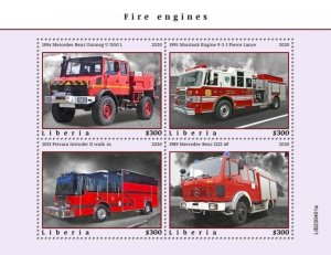 Liberia - 2020 Fire Engines - 4 Stamp Sheet - LIB200401a