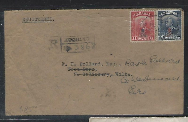 SARAWAK  (P3008B)  1948 ROYAL CYPHER 6C+15C REG KUCHING VIA SINGAPORE TO UK THEN