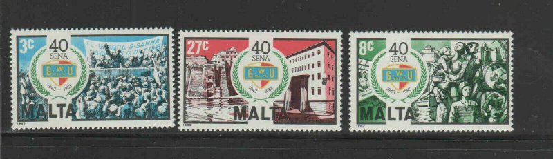 MALTA #634-636  1983 GENERAL WORKERS UNION 40TH ANNIV.    MINT  VF NH  O.G