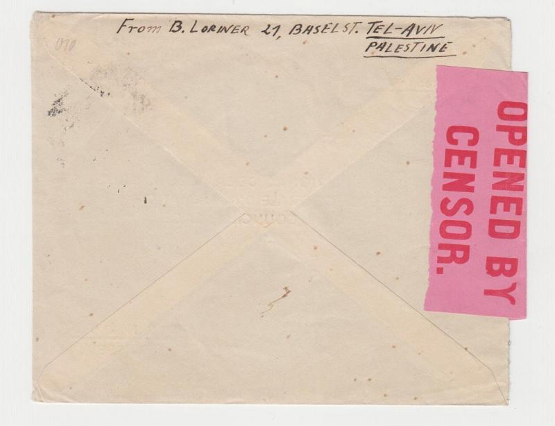 PALESTINE -RED X SUISSE 1939 CENSOR COVER,SCARCE TAPE T.No.43,15p RATE(SEE BELOW