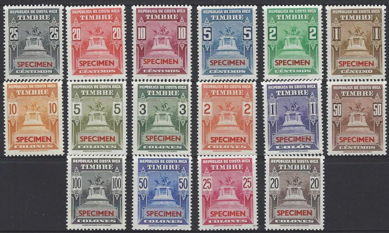 COSTA RICA TIMBRE REVENUE OVERPRINT SPECIMEN SET MNH