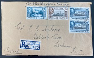 1946 Port Stanley Falkland Island OHMS Front Cover To Lenham England