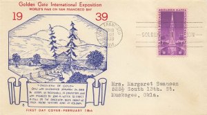 852 GOLDEN GATE EXPO - 1st Cal Craft cachet #852-16e #5 CV$60