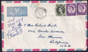 Great Britain SC# 297 & 303 on cover,  Salisbury to San Marino, CA via air mail