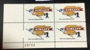 Sc# 1341 MNH  1968 Airlift Issue $1  plate block MNH