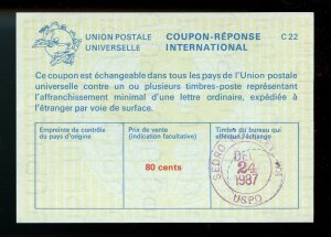 UNITED STATES 80 cents 1987 C22 UPU - IRC International Reply coupon
