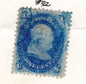 United States Scott # 92 - Used, Blue Cancel