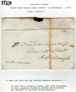 GB Scotland Cover EL Monzie Edinburgh *CARRIER'S LETTER* Accounts 1815 EP329 