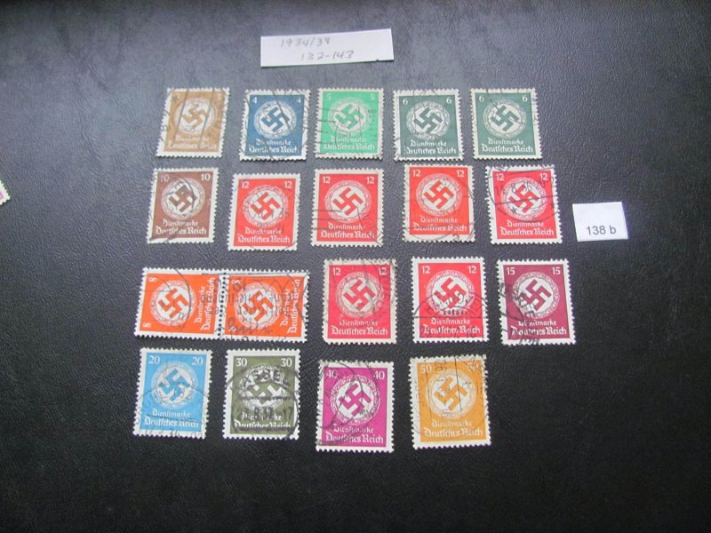 GERMANY 1934 USED MI. 132-143 W/COLOR VARITIES  SET VF/XF 120 EUROS (128)