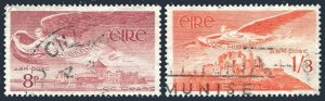 Ireland C4,C6,used. Mi 124-125. Air Post 1954. Angel, Lough Derg, Rock of Cashel