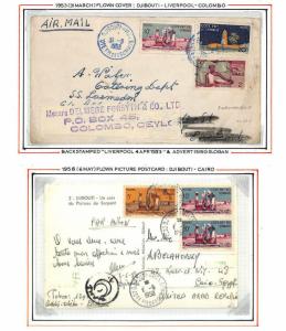 FRANCE COLONIES *Somali Coast* Covers{2} 1953-58 Album Page ex Collection LB71