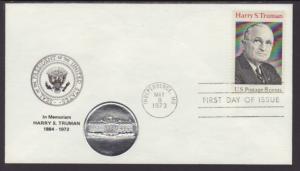 US 1499 Harry S Truman 1973 Medallion U/A FDC