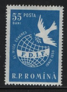 ROMANIA, 1217, MNH, 1958, Globe, and dove