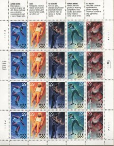 Winter Olympics Sheet of Twenty 29 Cent Postage Stamps Scott 2807-11