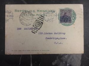 1916 Puebla Mexico Rare Uprated Postal Stationary Cover To Cambridge USA