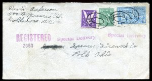 U.S. Scott 825 Prexie, 905, and E15 on Registered Special Delivery Cover