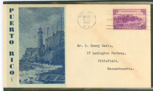 US 801 1937 3c Puerto Rico (part of the US Possession series) single on an addressed (typed) first day cover with a Tomking cach