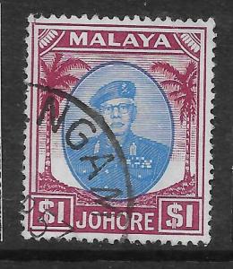 MALAYA JOHORE SG145 1949 $1 BLUE & PURPLE USED