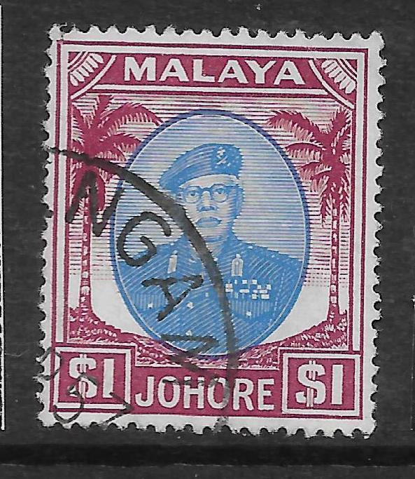 MALAYA JOHORE SG145 1949 $1 BLUE & PURPLE USED