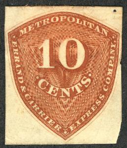 US #LOCAL 107L3 SCV $300.00 10c Metropolitan, VF/XF mint hinged, crease, nice...