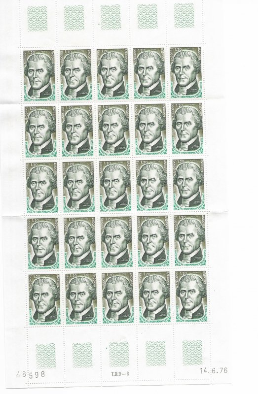 French Andorra 248 MNH folded sheet of 25, f-vf, see desc. 2020 CV$ 31.25