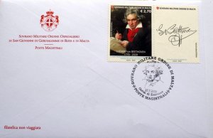 SMOM Order of Malta 2020 Beethoven 250 ann stamp with label FDC