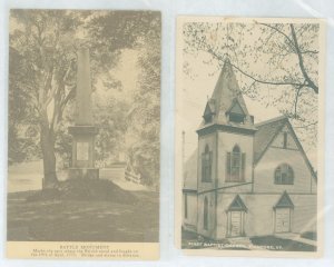 US  2 ppc, left battle monument, mass., right church in richmond, vt, corner damage