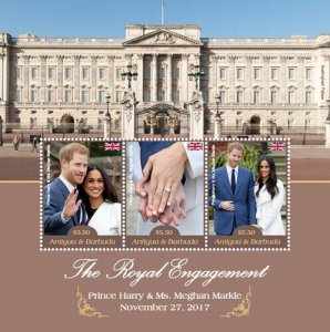 Antigua 2018 - Prince Harry & Meghan Markle Royal Engagement - Sheet of 3 - MNH