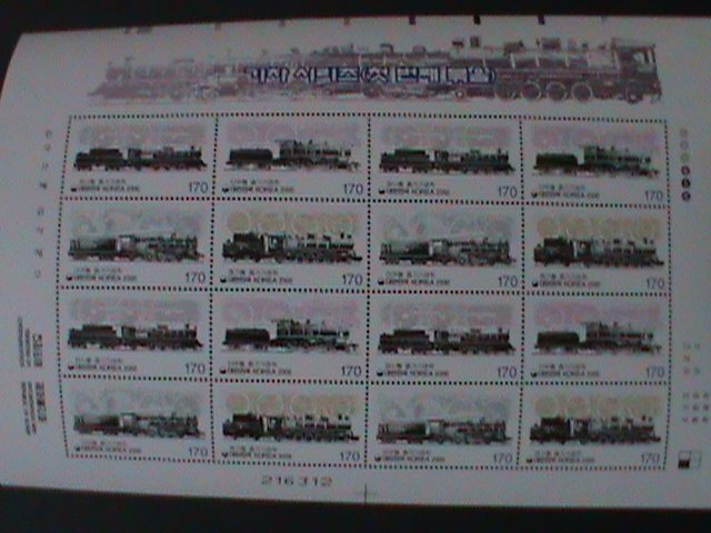 KOREA-SC#2017a- STEAM LOCOMOTIVES TRAINS- MNH-SHEET WITH 4 COMPLETE SETS VF