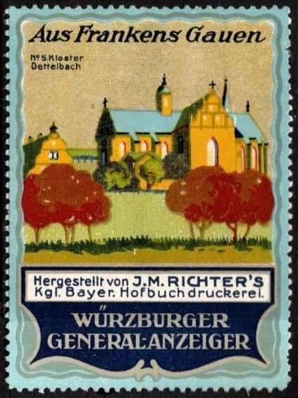 Vintage Germany Poster Stamp Würzburger Advertisement Monastery In Dettelbach