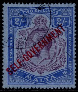 MALTA GV SG111, 2s purple & blue/blue, FINE USED. Cat £550. CDS WMK MULT CROWN