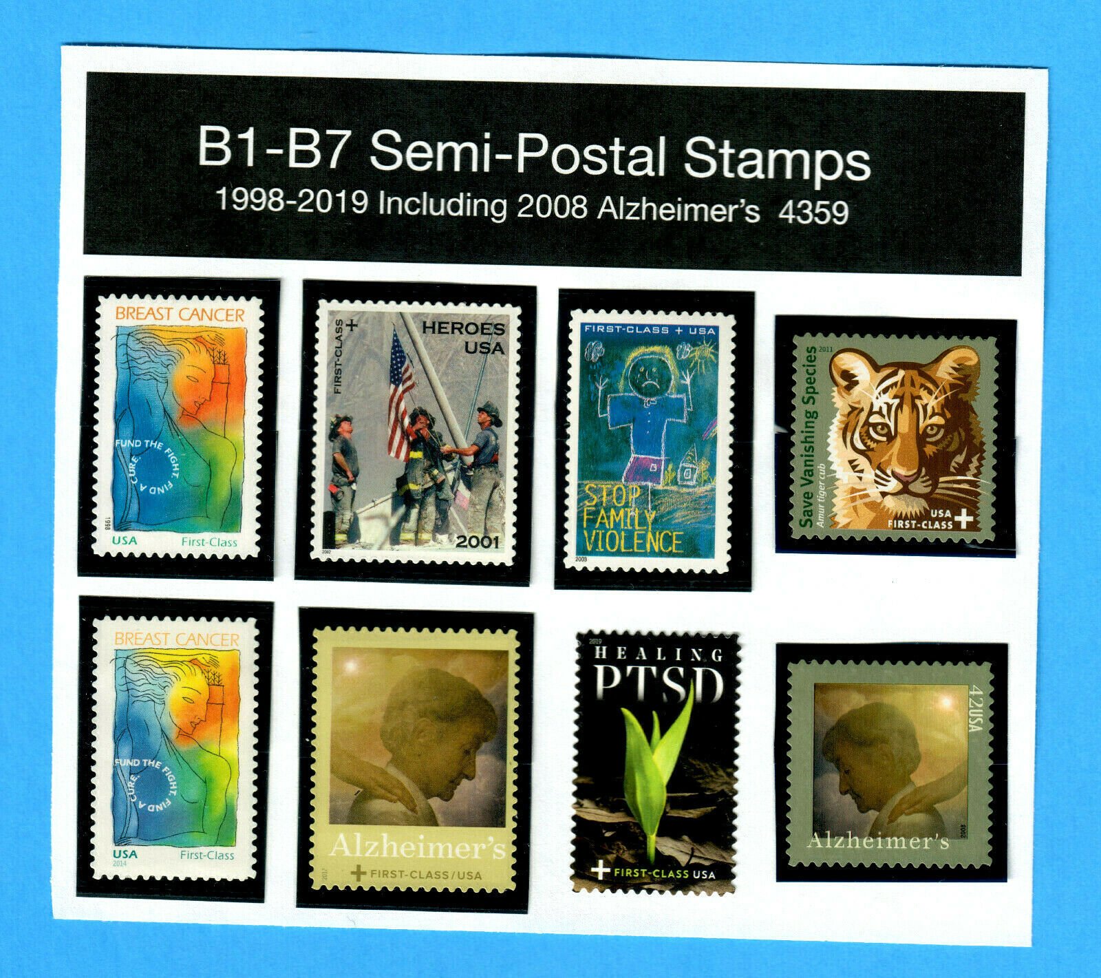 B1-7 - 1998-2019 U.S. Semi-Postal Stamps, complete set of 7 stamps - Mystic  Stamp Company