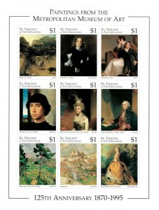 St. Vincent 1996 SC# 2263 Paintings at Met Art Museum - Sheet of 9 Stamps - MNH