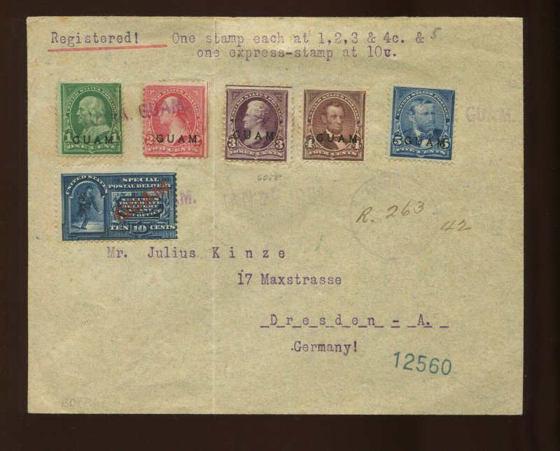 Guam Scott 1-5 & E1a Stamps on Registered Special Delivery Cover to Germany